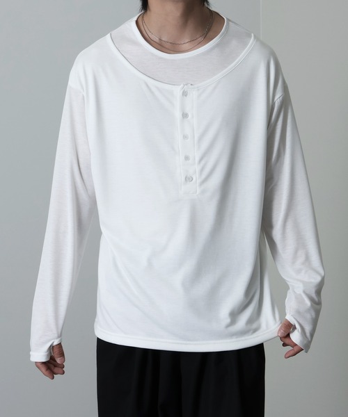Art re A select（アトリエセレクト）の「【MADE IN KOREA】フェイクレイヤードヘンリーネックロンT（Tシャツ/カットソー・メンズ・ブラック/アイボリー・FREE）」の9枚目の写真