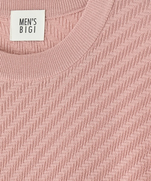 MEN'S BIGI(メンズビギ)の「ハイゲージジャカード 薄手モックネックサマーニット<持続冷感>(Tシャツ/カットソー・メンズ・オフホワイト/ピンク/ネイビー/ターコイズブルー・04/01/03/02)」の21枚目の写真