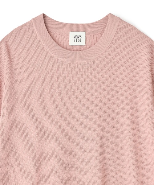 MEN'S BIGI(メンズビギ)の「ハイゲージジャカード 薄手モックネックサマーニット<持続冷感>(Tシャツ/カットソー・メンズ・オフホワイト/ピンク/ネイビー/ターコイズブルー・04/01/03/02)」の20枚目の写真