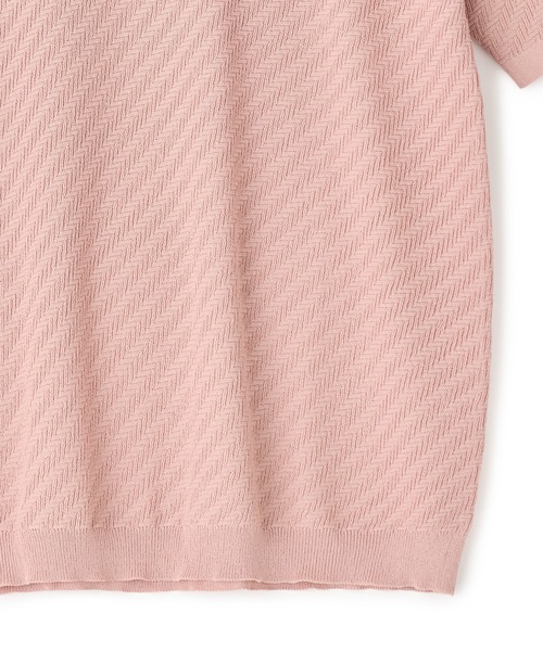 MEN'S BIGI(メンズビギ)の「ハイゲージジャカード 薄手モックネックサマーニット<持続冷感>(Tシャツ/カットソー・メンズ・オフホワイト/ピンク/ネイビー/ターコイズブルー・04/01/03/02)」の5枚目の写真