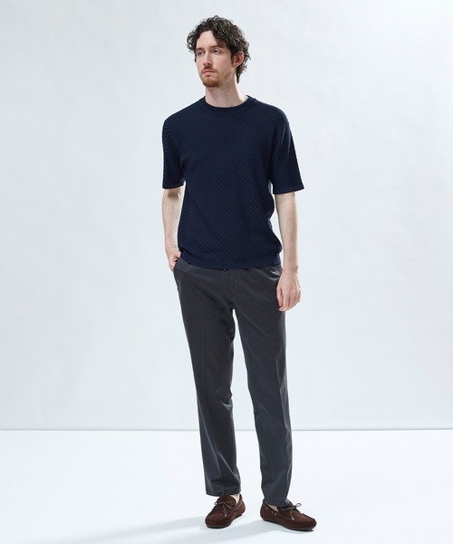 MEN'S BIGI(メンズビギ)の「ハイゲージジャカード 薄手モックネックサマーニット<持続冷感>(Tシャツ/カットソー・メンズ・オフホワイト/ピンク/ネイビー/ターコイズブルー・04/01/03/02)」の15枚目の写真