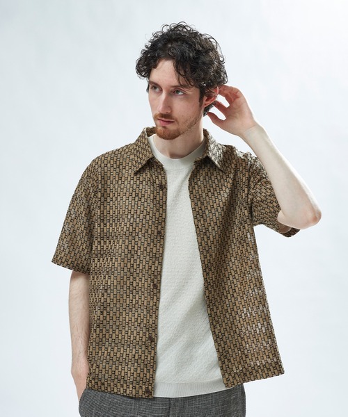 MEN'S BIGI(メンズビギ)の「ハイゲージジャカード 薄手モックネックサマーニット<持続冷感>(Tシャツ/カットソー・メンズ・オフホワイト/ピンク/ネイビー/ターコイズブルー・04/01/03/02)」の10枚目の写真