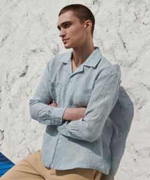 PRODESHIRT（プロデシャツ）の「[セミオーバー] クバンオープンカラーリネンシャツ (ブルーストライプ)（シャツ/ブラウス）」