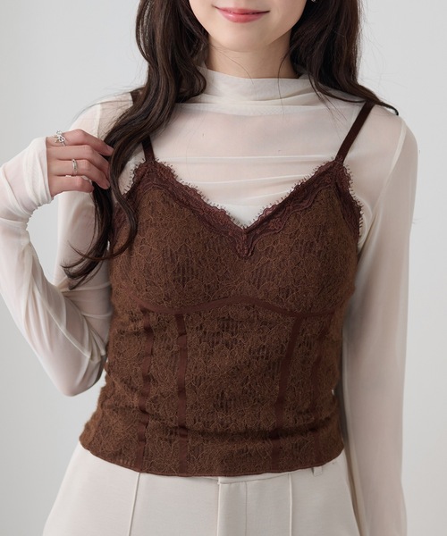 Lace Ladies(レースレディース)の「総レース Vネック カップ付き キャミソール(キャミソール・レディース・ブラウン/ブラック・FREE)」の2枚目の写真