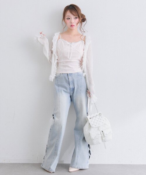 OLIVE des OLIVE(オリーブデオリーブ)の「Milky Star レースフリルカーディガン(カーディガン/ボレロ・レディース・アイボリー/オフホワイト/ブラック・FREE)」の14枚目の写真