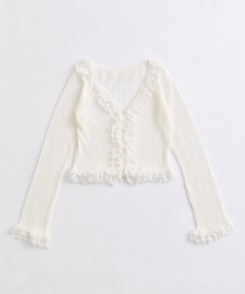 OLIVE des OLIVE(オリーブデオリーブ)の「Milky Star レースフリルカーディガン(カーディガン/ボレロ・レディース・アイボリー/オフホワイト/ブラック・FREE)」の15枚目の写真