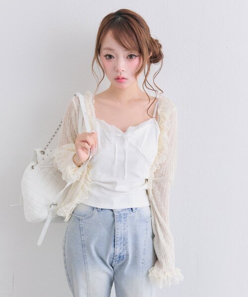 OLIVE des OLIVE(オリーブデオリーブ)の「Milky Star レースフリルカーディガン(カーディガン/ボレロ・レディース・アイボリー/オフホワイト/ブラック・FREE)」の16枚目の写真