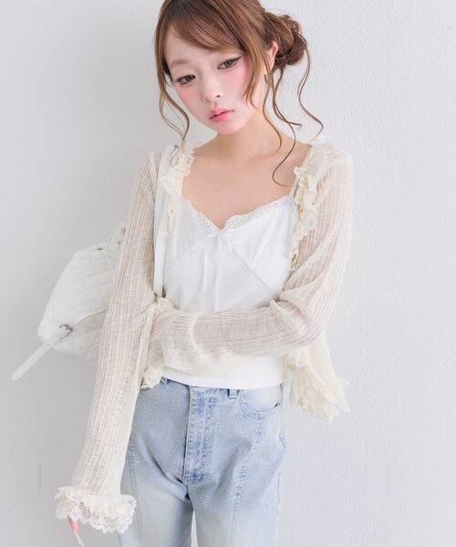OLIVE des OLIVE(オリーブデオリーブ)の「Milky Star レースフリルカーディガン(カーディガン/ボレロ・レディース・アイボリー/オフホワイト/ブラック・FREE)」の17枚目の写真