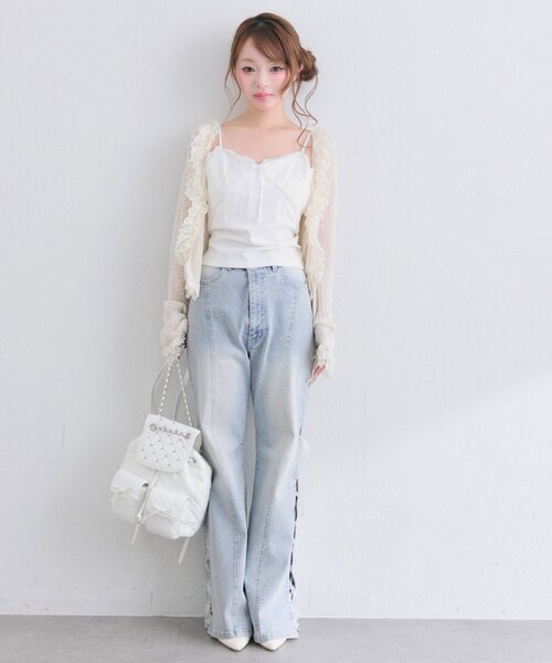 OLIVE des OLIVE(オリーブデオリーブ)の「Milky Star レースフリルカーディガン(カーディガン/ボレロ・レディース・アイボリー/オフホワイト/ブラック・FREE)」の20枚目の写真