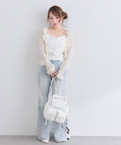 OLIVE des OLIVE(オリーブデオリーブ)の「Milky Star レースフリルカーディガン(カーディガン/ボレロ・レディース・アイボリー/オフホワイト/ブラック・FREE)」の21枚目の写真
