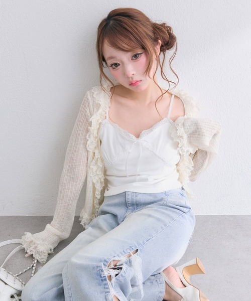 OLIVE des OLIVE(オリーブデオリーブ)の「Milky Star レースフリルカーディガン(カーディガン/ボレロ・レディース・アイボリー/オフホワイト/ブラック・FREE)」の12枚目の写真