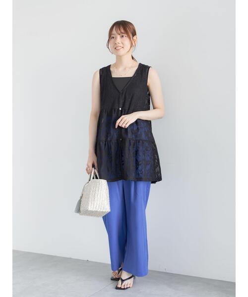 Te chichi（テチチ）の「前後2WAYレースレイヤードチュニックベスト（チュニック・レディース・ブラック/ブラウン/オフホワイト・F）」の7枚目の写真