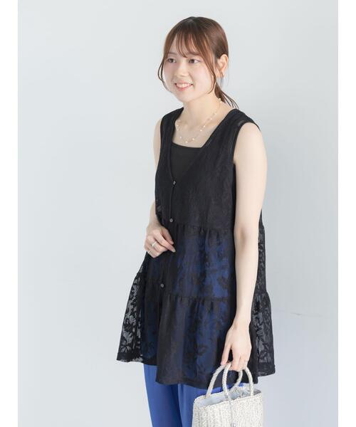 Te chichi（テチチ）の「前後2WAYレースレイヤードチュニックベスト（チュニック・レディース・ブラック/ブラウン/オフホワイト・F）」の10枚目の写真