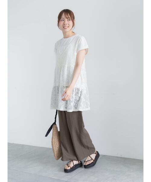 Te chichi（テチチ）の「前後2WAYレースレイヤードチュニックベスト（チュニック・レディース・ブラック/ブラウン/オフホワイト・F）」の11枚目の写真