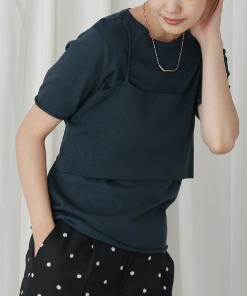 Bou Jeloud(ブージュルード)の「ニットTシャツ&キャミセット(Tシャツ/カットソー・レディース・ベージュ/グリーン/ブラウン・MEDIUM)」の3枚目の写真