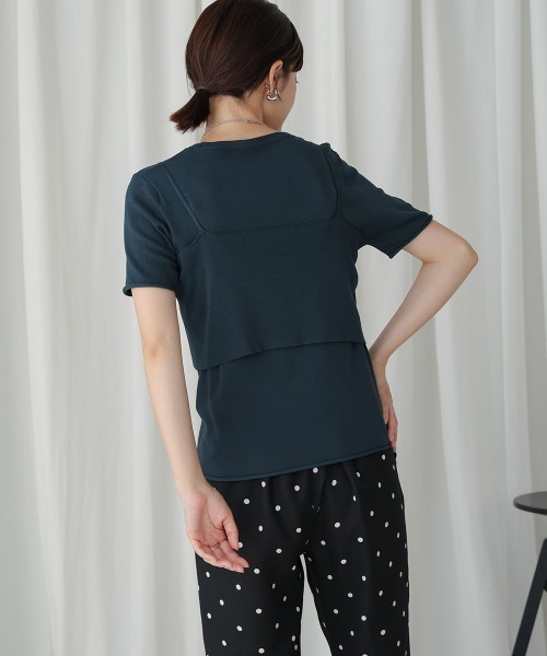 Bou Jeloud(ブージュルード)の「ニットTシャツ&キャミセット(Tシャツ/カットソー・レディース・ベージュ/グリーン/ブラウン・MEDIUM)」の4枚目の写真