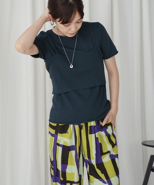 Bou Jeloud(ブージュルード)の「ニットTシャツ&キャミセット(Tシャツ/カットソー・レディース・ベージュ/グリーン/ブラウン・MEDIUM)」の7枚目の写真