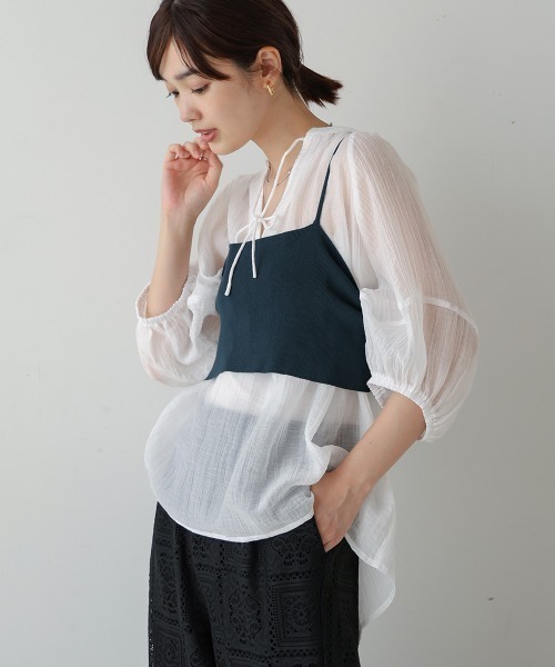 Bou Jeloud(ブージュルード)の「ニットTシャツ&キャミセット(Tシャツ/カットソー・レディース・ベージュ/グリーン/ブラウン・MEDIUM)」の10枚目の写真