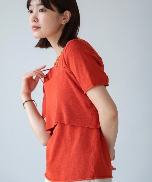 Bou Jeloud(ブージュルード)の「ニットTシャツ&キャミセット(Tシャツ/カットソー・レディース・ベージュ/グリーン/ブラウン・MEDIUM)」の15枚目の写真