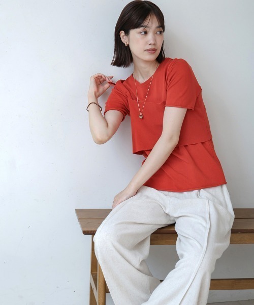 Bou Jeloud(ブージュルード)の「ニットTシャツ&キャミセット(Tシャツ/カットソー・レディース・ベージュ/グリーン/ブラウン・MEDIUM)」の17枚目の写真