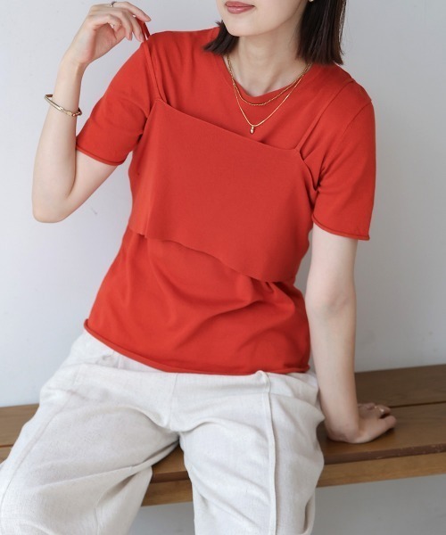 Bou Jeloud(ブージュルード)の「ニットTシャツ&キャミセット(Tシャツ/カットソー・レディース・ベージュ/グリーン/ブラウン・MEDIUM)」の18枚目の写真