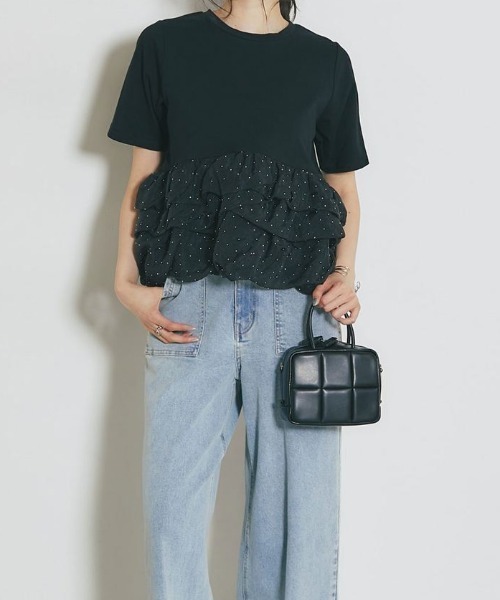 CHUL（チュル）の「ドット切替ペプラムトップス（その他トップス・レディース・ホワイト/ブラック・X-LARGE/LARGE/MEDIUM）」の4枚目の写真