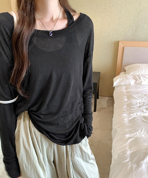 2ly2(トゥーリートゥー)の「ゆるっと着こなす大人カジュアル♪透け感トップス&タンクセット(Tシャツ/カットソー・レディース・ホワイト/ブラック/ベージュ・FREE)」の8枚目の写真