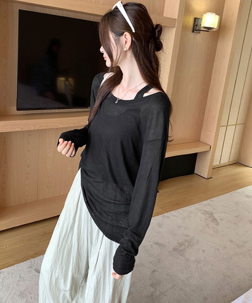 2ly2(トゥーリートゥー)の「ゆるっと着こなす大人カジュアル♪透け感トップス&タンクセット(Tシャツ/カットソー・レディース・ホワイト/ブラック/ベージュ・FREE)」の10枚目の写真