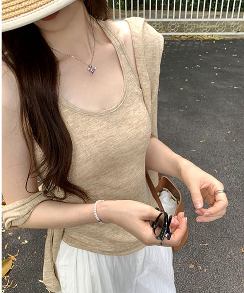 2ly2(トゥーリートゥー)の「ゆるっと着こなす大人カジュアル♪透け感トップス&タンクセット(Tシャツ/カットソー・レディース・ホワイト/ブラック/ベージュ・FREE)」の15枚目の写真