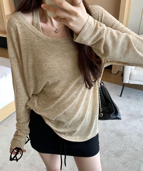 2ly2(トゥーリートゥー)の「ゆるっと着こなす大人カジュアル♪透け感トップス&タンクセット(Tシャツ/カットソー・レディース・ホワイト/ブラック/ベージュ・FREE)」の17枚目の写真