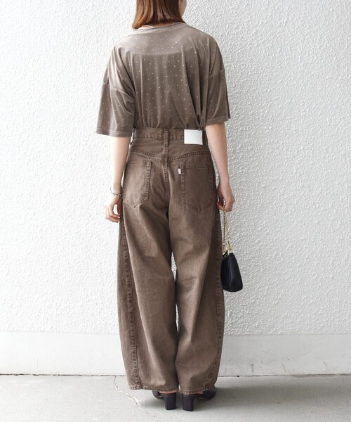 SHIPS any(シップス エニィ)の「SHIPS any:〈洗濯機可能〉ポリエステルベロア ラメ ドット ワイド カットソー(Tシャツ/カットソー・レディース・ネイビー/ベージュ・ONE SIZE)」の4枚目の写真
