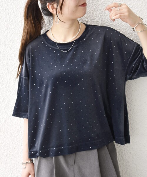 SHIPS any(シップス エニィ)の「SHIPS any:〈洗濯機可能〉ポリエステルベロア ラメ ドット ワイド カットソー(Tシャツ/カットソー・レディース・ネイビー/ベージュ・ONE SIZE)」の16枚目の写真