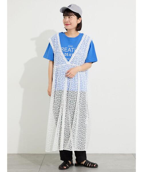 Samansa Mos2(サマンサ モスモス)の「【接触冷感】刺繍ロゴTシャツ(Tシャツ/カットソー・レディース・ブルー/ブラック/オフホワイト・F)」の11枚目の写真
