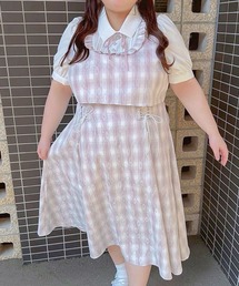 ヨークフリルセットアップ風ドッキング半袖ワンピース【4Lー6L】