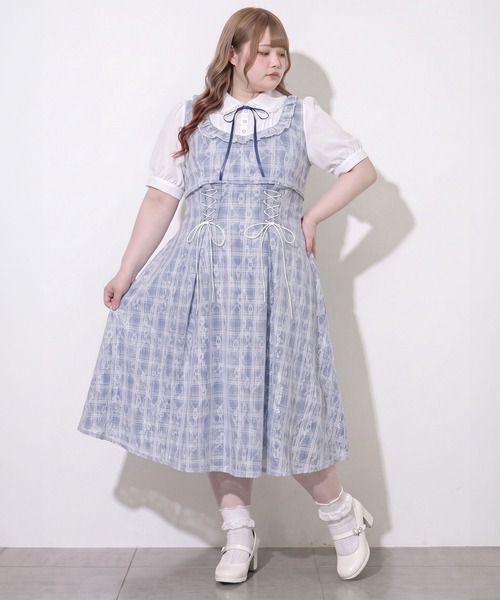 DearMyLoveWhip(ディアマイラブホイップ)の「ヨークフリルセットアップ風ドッキング半袖ワンピース【4Lー6L】(ワンピース・レディース・ブルーグレー/ブラック/ベビーピンク・4L/6L/5L)」の1枚目の写真