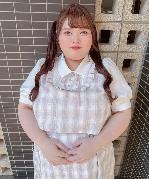 DearMyLoveWhip(ディアマイラブホイップ)の「ヨークフリルセットアップ風ドッキング半袖ワンピース【4Lー6L】(ワンピース・レディース・ブルーグレー/ブラック/ベビーピンク・4L/6L/5L)」の10枚目の写真