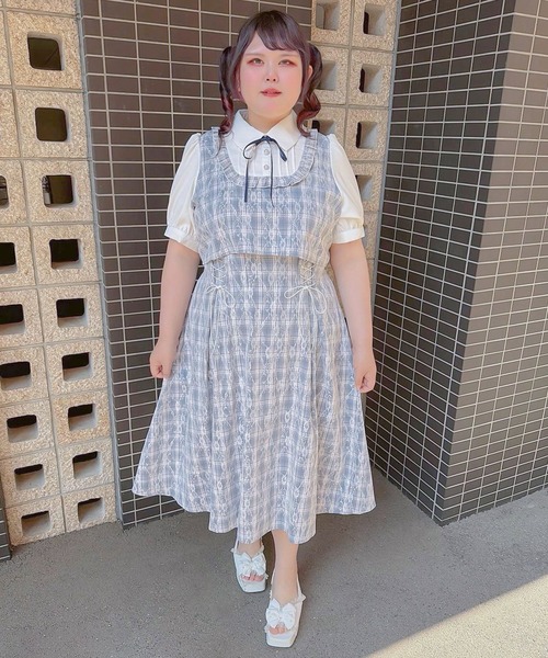 DearMyLoveWhip(ディアマイラブホイップ)の「ヨークフリルセットアップ風ドッキング半袖ワンピース【4Lー6L】(ワンピース・レディース・ブルーグレー/ブラック/ベビーピンク・4L/6L/5L)」の11枚目の写真