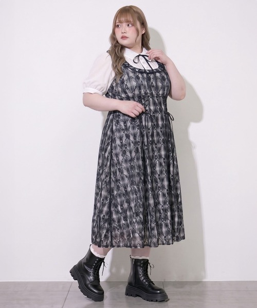 DearMyLoveWhip(ディアマイラブホイップ)の「ヨークフリルセットアップ風ドッキング半袖ワンピース【4Lー6L】(ワンピース・レディース・ブルーグレー/ブラック/ベビーピンク・4L/6L/5L)」の7枚目の写真