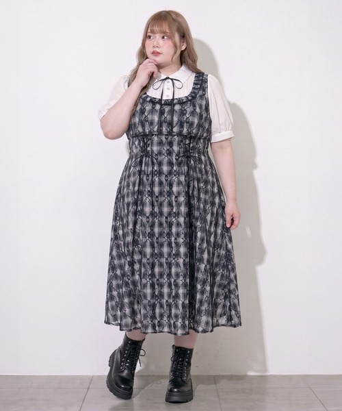 DearMyLoveWhip(ディアマイラブホイップ)の「ヨークフリルセットアップ風ドッキング半袖ワンピース【4Lー6L】(ワンピース・レディース・ブルーグレー/ブラック/ベビーピンク・4L/6L/5L)」の5枚目の写真