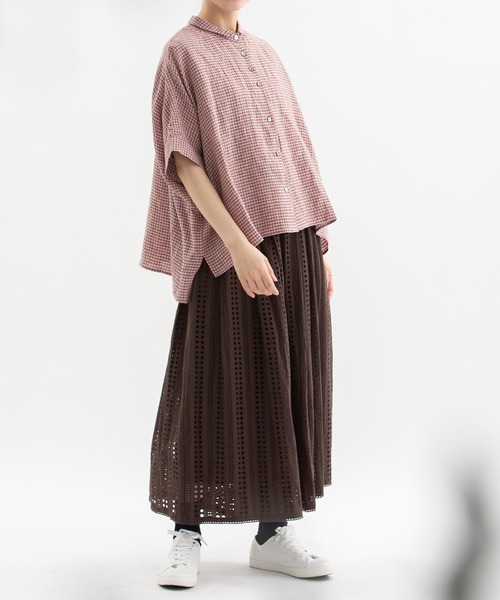nop de nod（ノップドゥノッド）の「Cielリネンギンガムシャツ（シャツ/ブラウス・レディース・ブラウン/レッド/ピンク・M）」の12枚目の写真