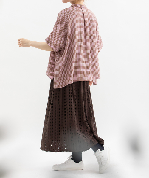nop de nod（ノップドゥノッド）の「Cielリネンギンガムシャツ（シャツ/ブラウス・レディース・ブラウン/レッド/ピンク・M）」の13枚目の写真