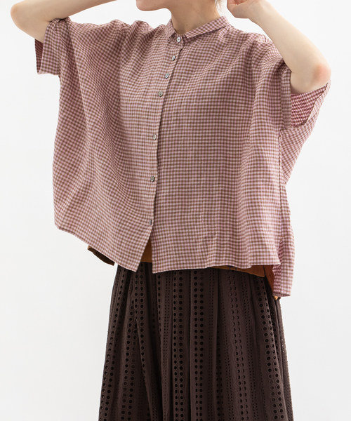 nop de nod（ノップドゥノッド）の「Cielリネンギンガムシャツ（シャツ/ブラウス・レディース・ブラウン/レッド/ピンク・M）」の5枚目の写真