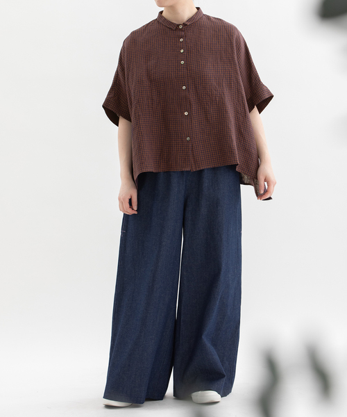 nop de nod（ノップドゥノッド）の「Cielリネンギンガムシャツ（シャツ/ブラウス・レディース・ブラウン/レッド/ピンク・M）」の9枚目の写真