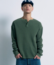 FERNOV（ペルノブ）の「ウォッシュドワッフルヘンリーネックカーキ（Tシャツ/カットソー）」