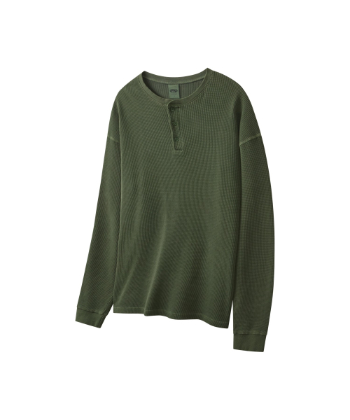 FERNOV（ペルノブ）の「ウォッシュドワッフルヘンリーネックカーキ（Tシャツ/カットソー・メンズ・その他・1/2/3）」の5枚目の写真