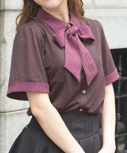 axes femme(アクシーズファム)の「レイヤード風リボン付トップス(Tシャツ/カットソー・レディース・ネイビー/ブラウン/ブラック・FREE)」の4枚目の写真