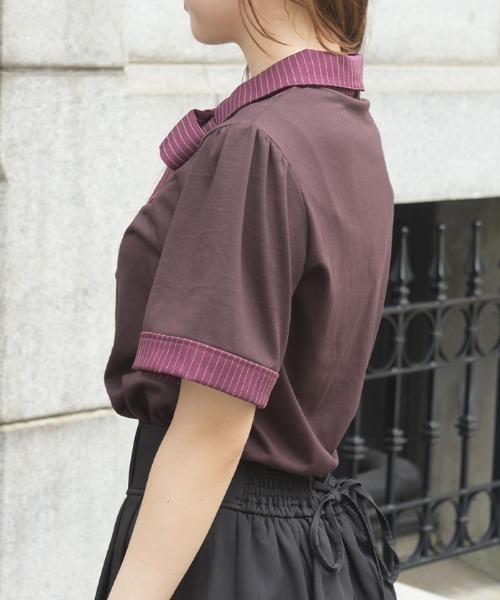 axes femme(アクシーズファム)の「レイヤード風リボン付トップス(Tシャツ/カットソー・レディース・ネイビー/ブラウン/ブラック・FREE)」の5枚目の写真