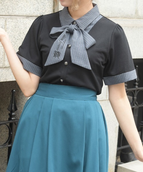 axes femme(アクシーズファム)の「レイヤード風リボン付トップス(Tシャツ/カットソー・レディース・ネイビー/ブラウン/ブラック・FREE)」の7枚目の写真