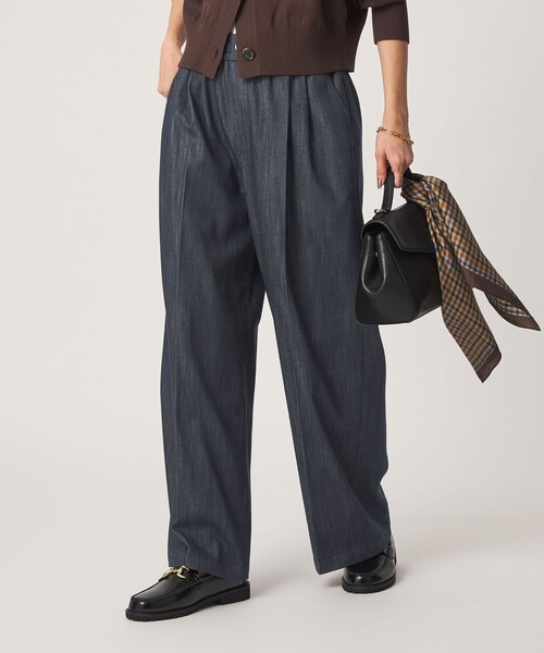 green label relaxing（グリーンレーベルリラクシング）の「［size SHORT/TALLあり］ニーハイワイド パンツ デニム ストレッチ（デニムパンツ・レディース・ネイビー・SHORT/34/36/38/40/42/44/TALL）」の2枚目の写真