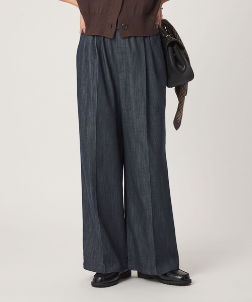 green label relaxing（グリーンレーベルリラクシング）の「［size SHORT/TALLあり］ニーハイワイド パンツ デニム ストレッチ（デニムパンツ・レディース・ネイビー・SHORT/34/36/38/40/42/44/TALL）」の3枚目の写真